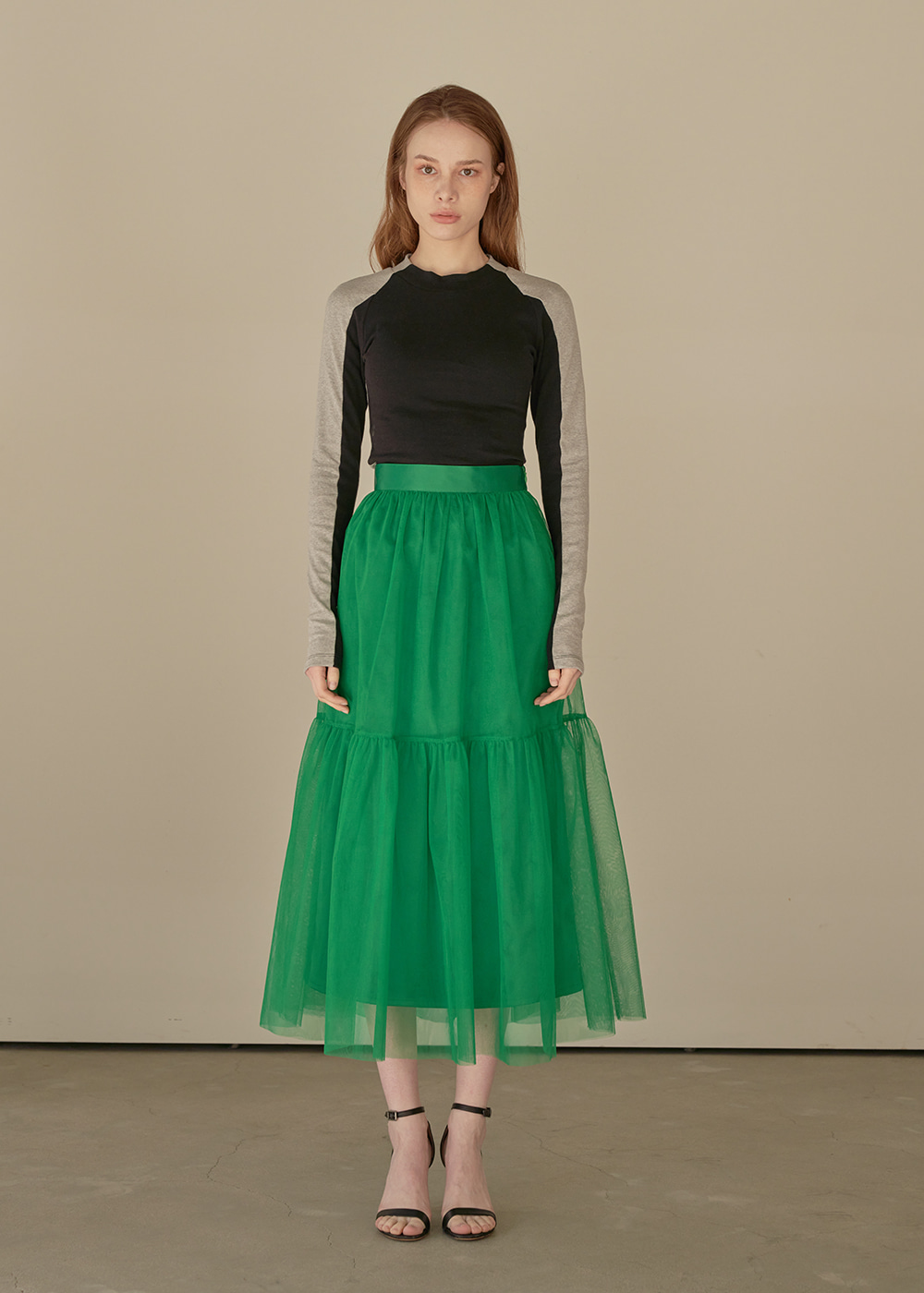 플리츠 튤 스커트 Pleated Tulle Skirt - Royal Green
