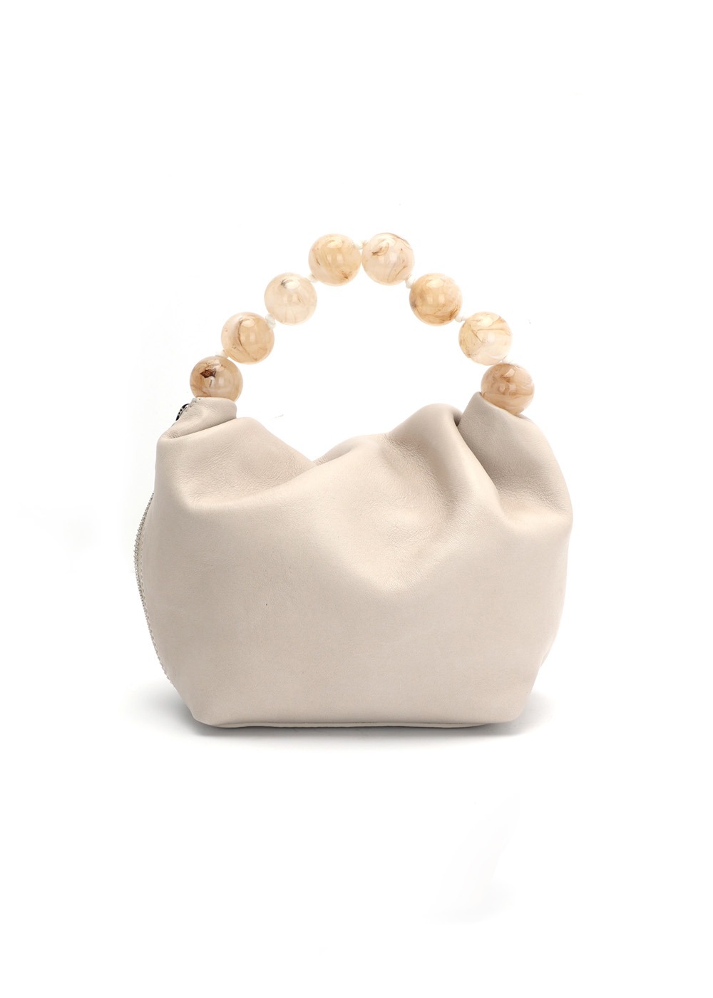 램스킨 비즈 핸들 미니백 Lambskin Beads-handle Mini Bag_Cream