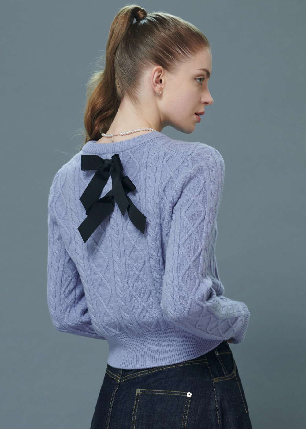 [NEW 15% 할인 ~9/20] 시나몬 리본 울 니트 스웨터 Cinnamon Ribbon Wool Knit Sweater [Blue]