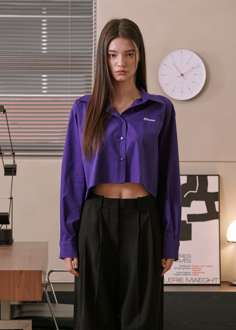 리본 코튼 크롭 셔츠 Bloom Cotton Cropped Shirts - Purple