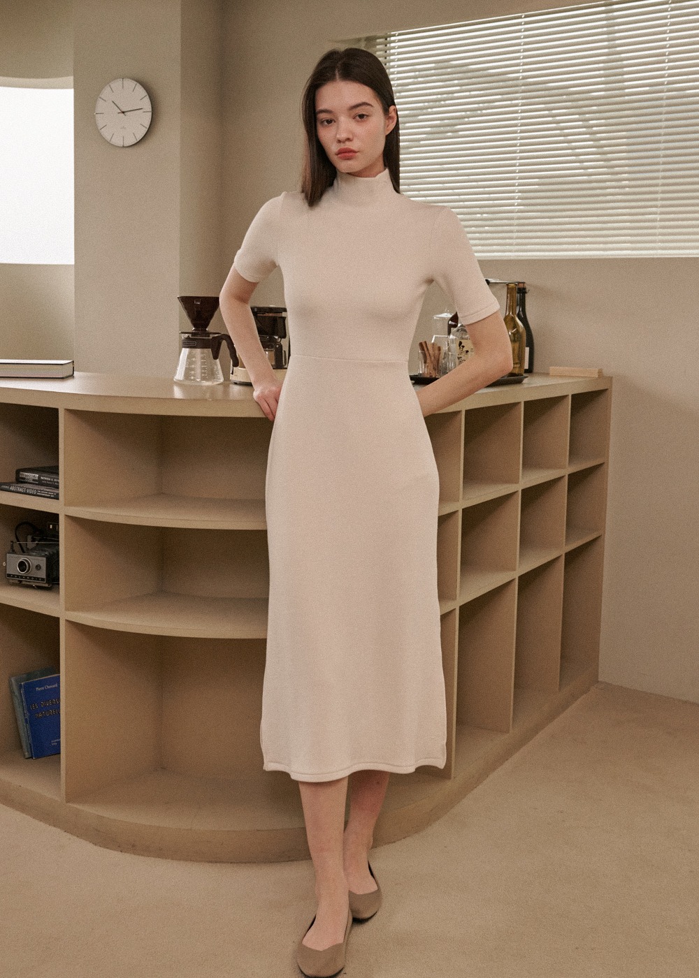 [오픈할인 15%] 베라 터틀넥 니트 롱 드레스 Vera Turtleneck Knit Long Dress - Ivory