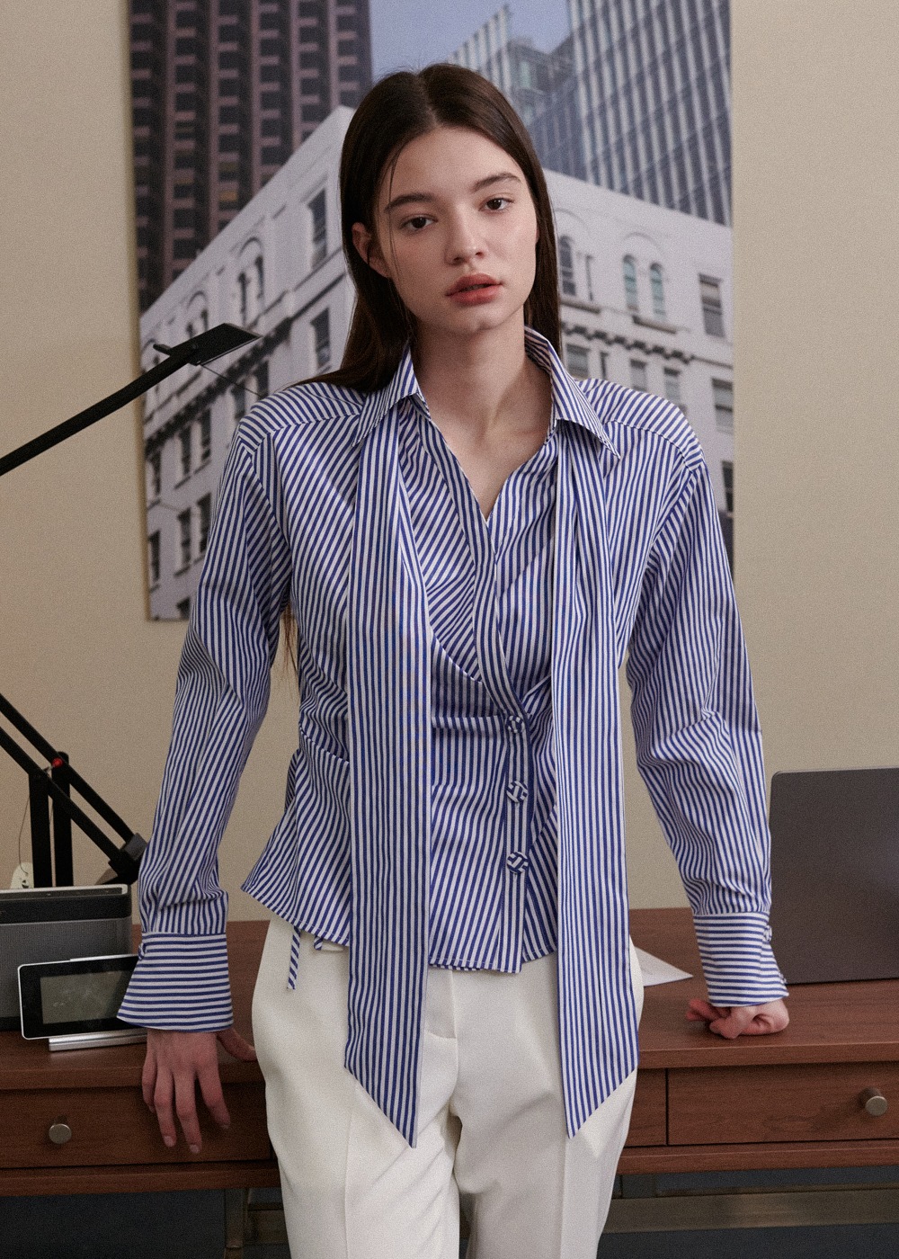 다이엔 타이 랩 셔츠 Diane Tie Wrap Shirts  [Stripe Blue]