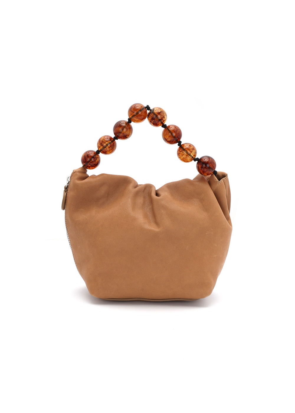 램스킨 비즈 핸들 미니백 Lambskin Beads-handle Mini Bag_Tan