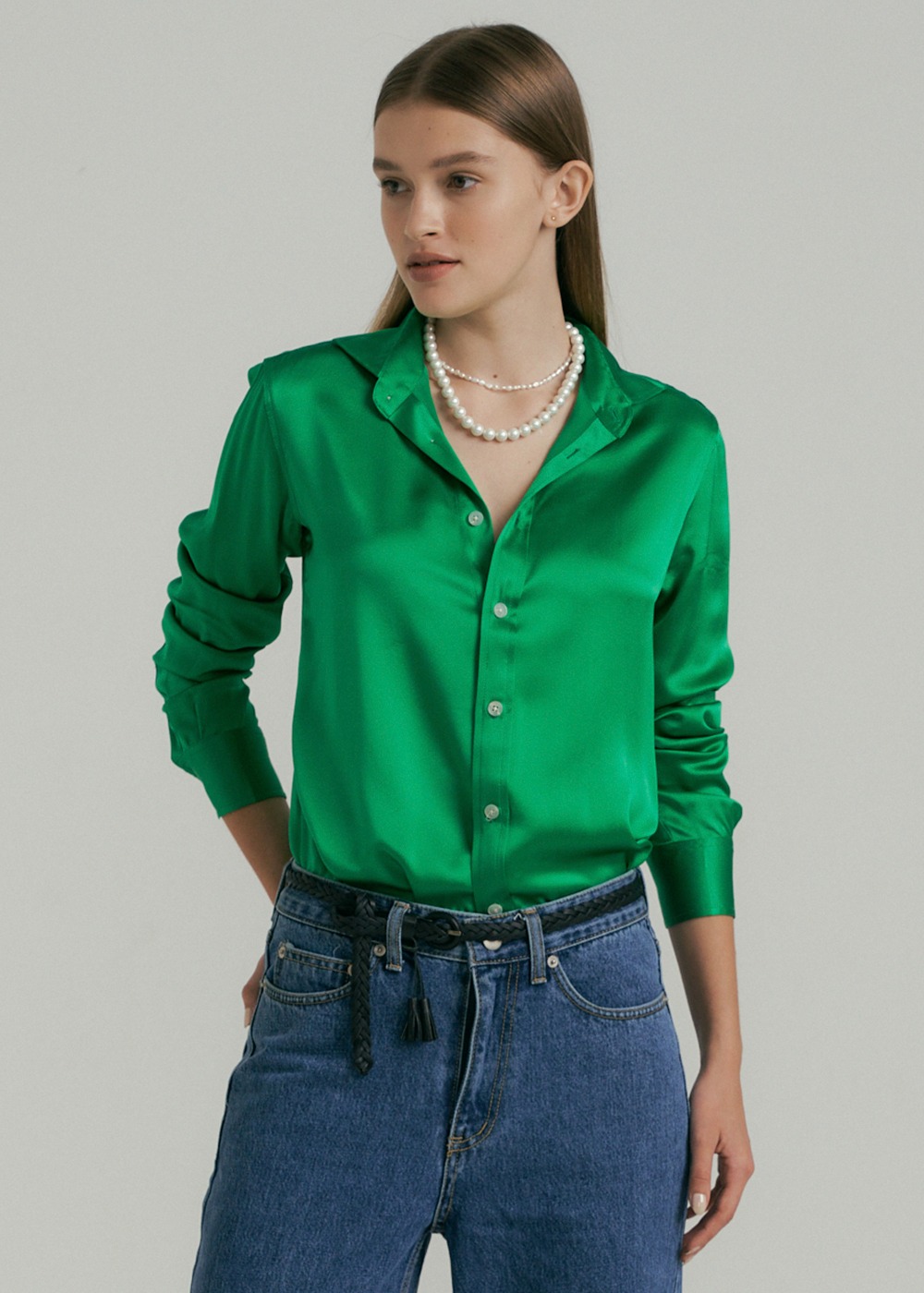 블레어 실크 셔츠 Blair Silk Shirt - Royal Green