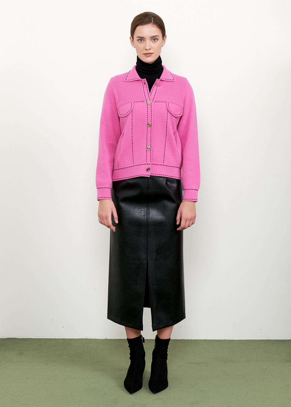 에바 레더 스트레이트 스커트 Eva Leather Straight Skirt-Black
