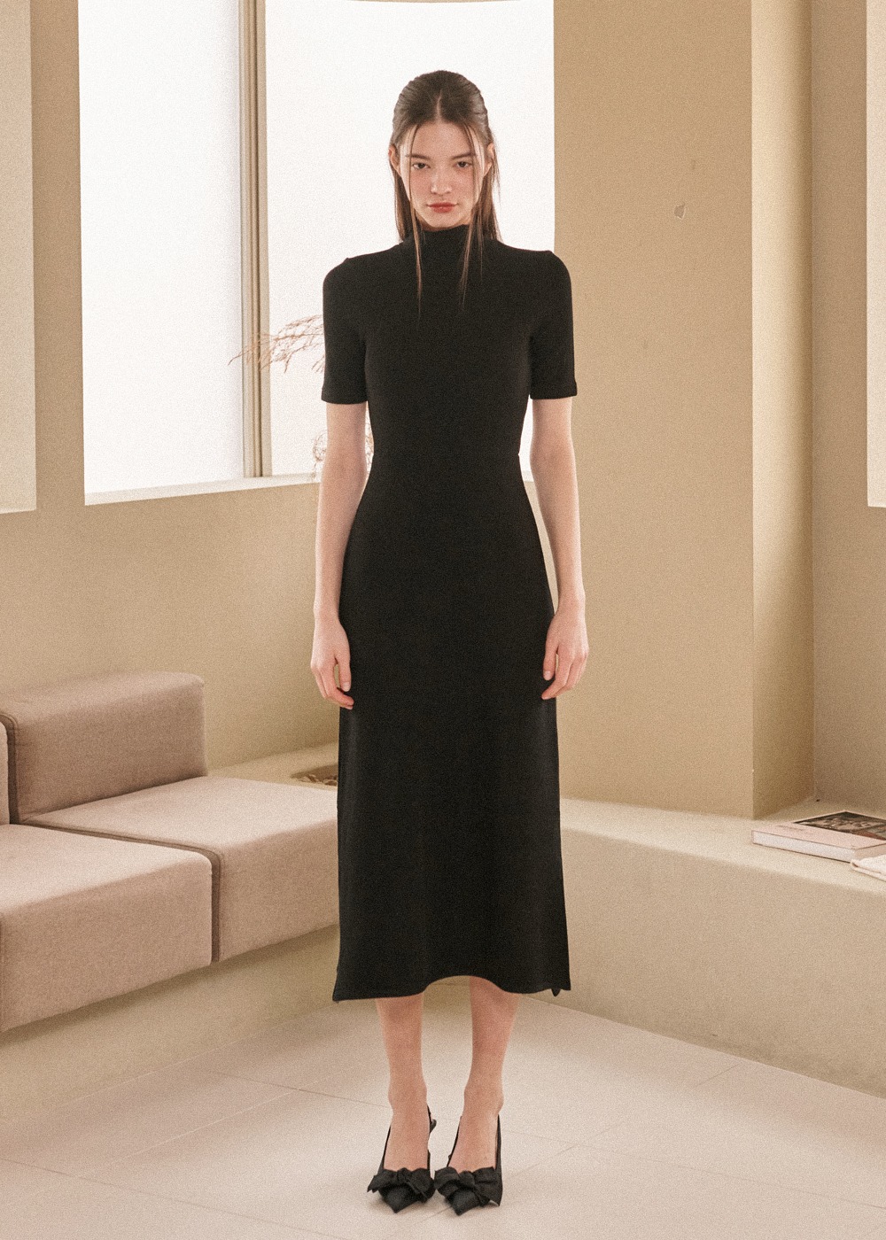 [오픈할인 15%] 베라 터틀넥 니트 롱 드레스 Vera Turtleneck Knit Long Dress - Black